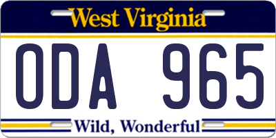 WV license plate ODA965