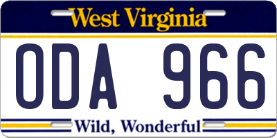 WV license plate ODA966