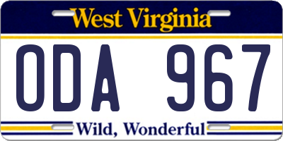 WV license plate ODA967