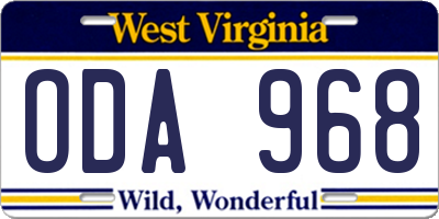 WV license plate ODA968