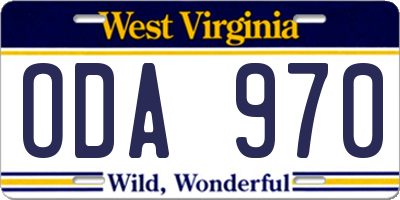WV license plate ODA970