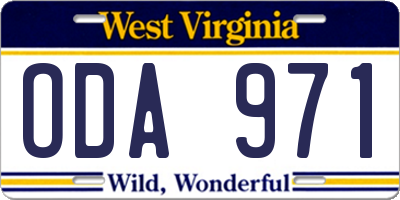 WV license plate ODA971