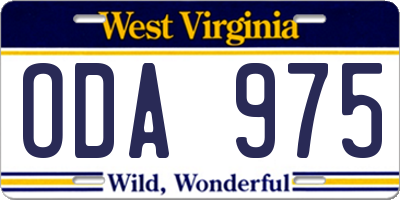 WV license plate ODA975