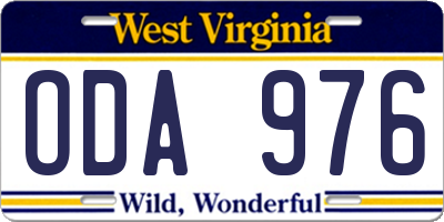 WV license plate ODA976
