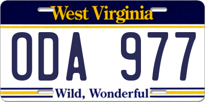 WV license plate ODA977