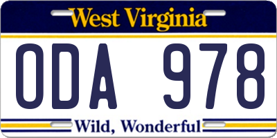 WV license plate ODA978