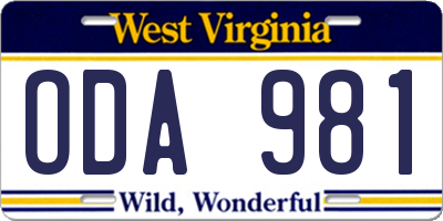 WV license plate ODA981