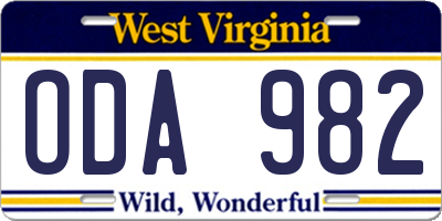 WV license plate ODA982