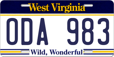 WV license plate ODA983
