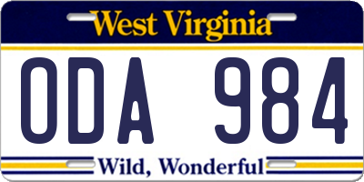 WV license plate ODA984