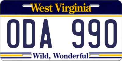 WV license plate ODA990
