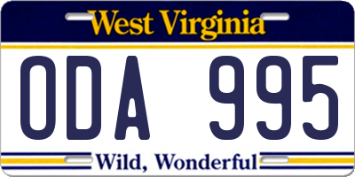 WV license plate ODA995