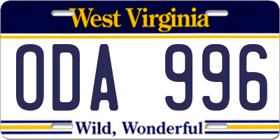 WV license plate ODA996