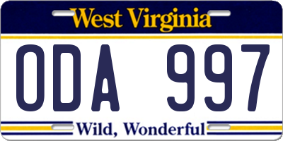 WV license plate ODA997