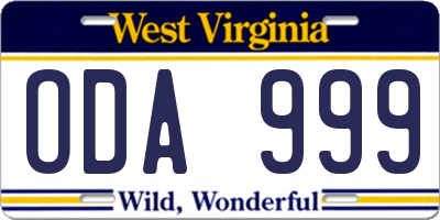 WV license plate ODA999