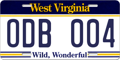 WV license plate ODB004