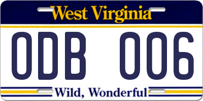 WV license plate ODB006