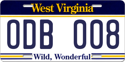 WV license plate ODB008