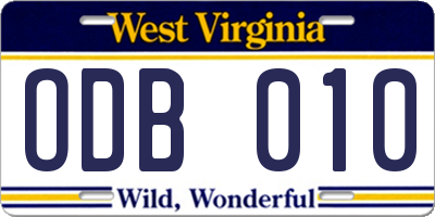 WV license plate ODB010