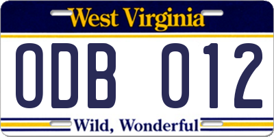 WV license plate ODB012