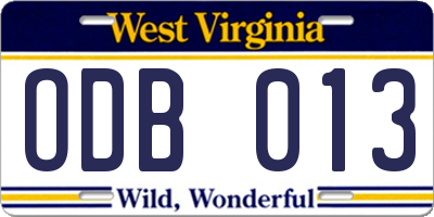 WV license plate ODB013