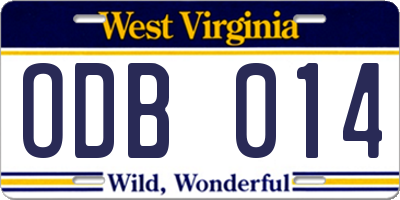 WV license plate ODB014