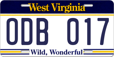 WV license plate ODB017