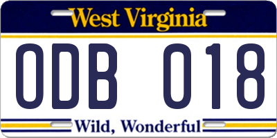 WV license plate ODB018
