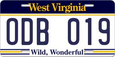 WV license plate ODB019