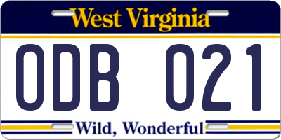 WV license plate ODB021