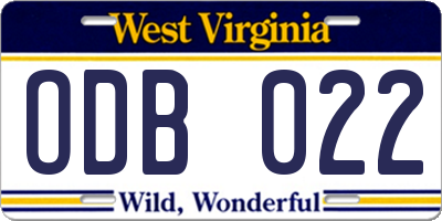 WV license plate ODB022