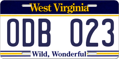 WV license plate ODB023