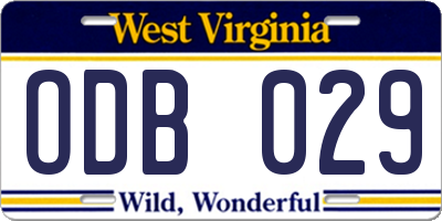 WV license plate ODB029