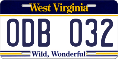 WV license plate ODB032