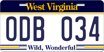 WV license plate ODB034