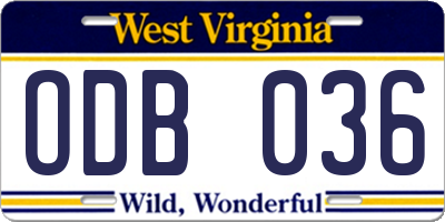 WV license plate ODB036