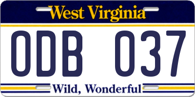 WV license plate ODB037