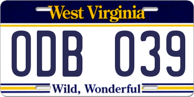 WV license plate ODB039