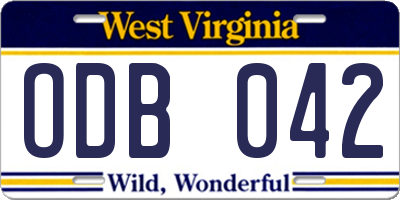 WV license plate ODB042