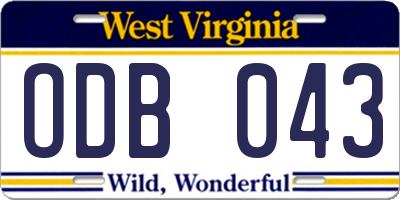 WV license plate ODB043