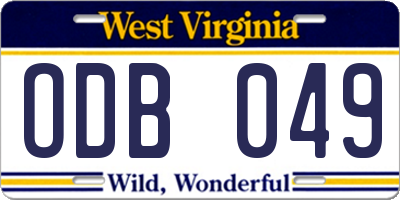 WV license plate ODB049