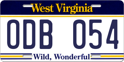 WV license plate ODB054