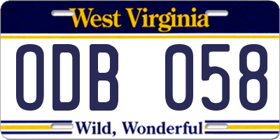 WV license plate ODB058