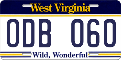 WV license plate ODB060