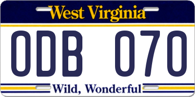 WV license plate ODB070
