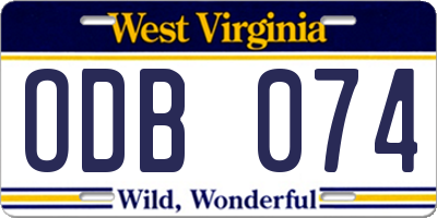 WV license plate ODB074