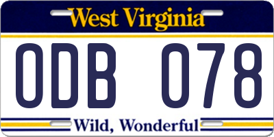 WV license plate ODB078