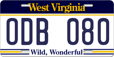 WV license plate ODB080