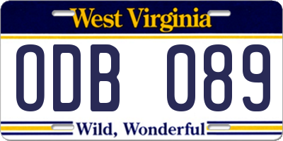WV license plate ODB089