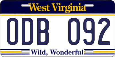 WV license plate ODB092
